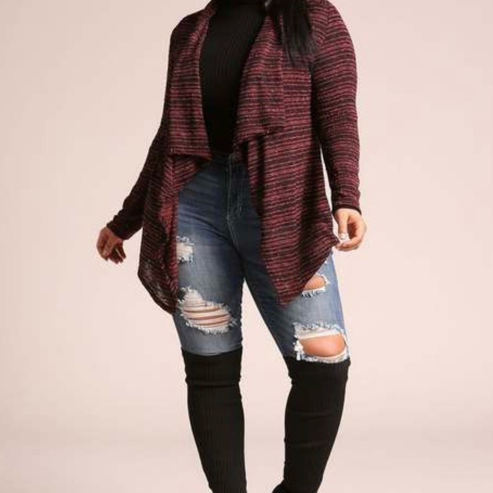 Elegant Women's Sweater WRAP  Black and Red L